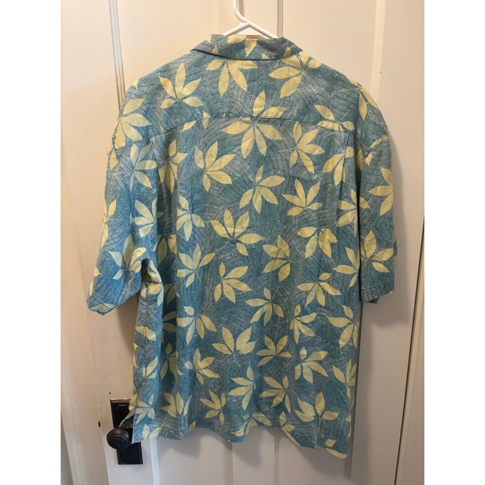 Tommy Bahama Mens Large 100% Linen Tropical Leaf Print Button Down Shirt Blue - Picture 2 of 3